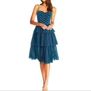 NWT Small Dress the Population Kathy Glitter Stripe Tiered Ruffle Cocktail Dress